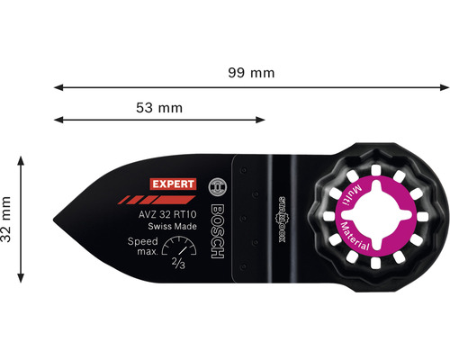 Bosch Expert AVZ 32 RT10 Sägeblatt mit Starlock Aufnahme und Maßangaben