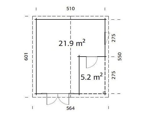 Grundriss eines Gartenhauses mit Flächenangaben