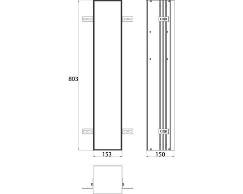 Technische Zeichnung eines Spiegelschranks mit Maßangaben