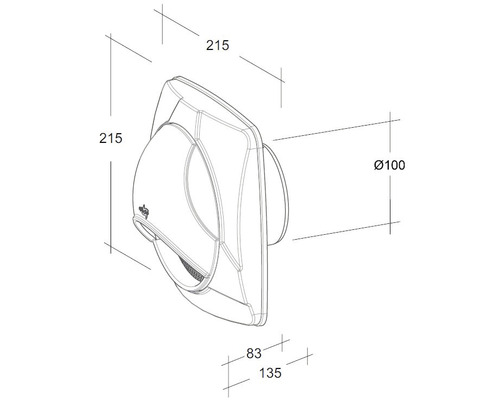 Technische Zeichnung eines Lüfters mit Maßangaben