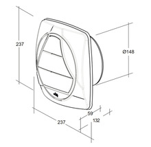Technische Zeichnung eines Wandventilators mit Maßangaben