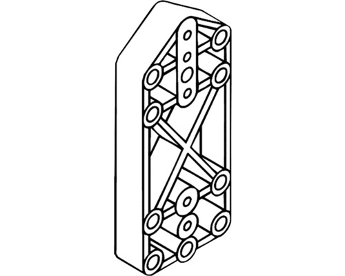 Illustration eines Bauelements mit kreisförmigen Öffnungen und diagonalen Verstrebungen.
