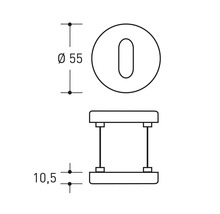 Technische Zeichnung eines Türschlosses mit den Maßen 55 mm Durchmesser und 10,5 mm Höhe