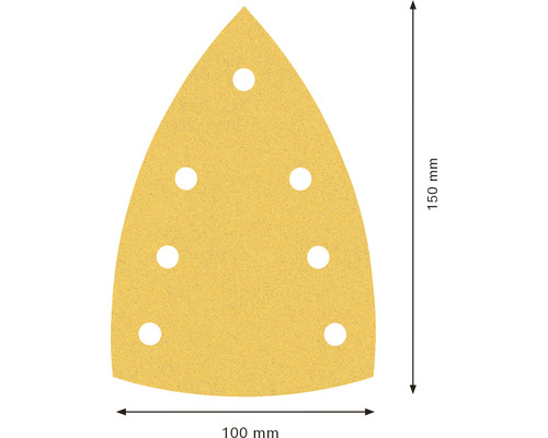 Dreieckschleifpapier mit acht Löchern, 150 mal 100 Millimeter