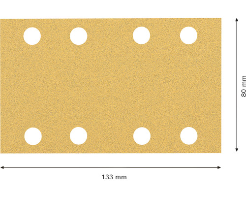 Schleifpapierblatt mit acht Löchern, 80 x 133 Millimeter