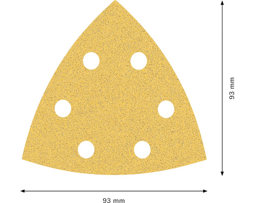 Dreieckiges Schleifpapier mit sechs Löchern und einer Größe von 93 mm