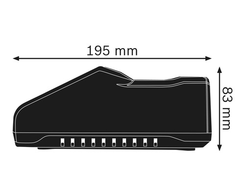 Produktzeichnung mit Abmessungen: Länge 195 Millimeter, Höhe 83 Millimeter
