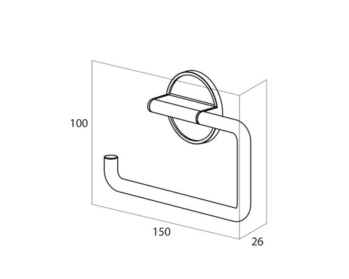 Technische Zeichnung eines Toilettenpapierhalters mit Maßangaben