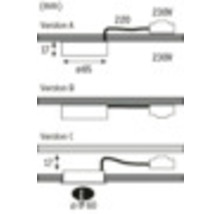 Schematische Darstellung verschiedener Kabelverlegungsoptionen mit Maßangaben.
