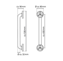 Technische Zeichnung eines Haltegriffs mit Maßangaben