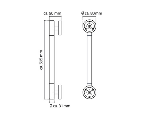 Technische Zeichnung eines Haltegriffs mit Maßangaben
