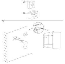 Montageanleitung für einen Waschtischunterschrank und einen Spiegelschrank.