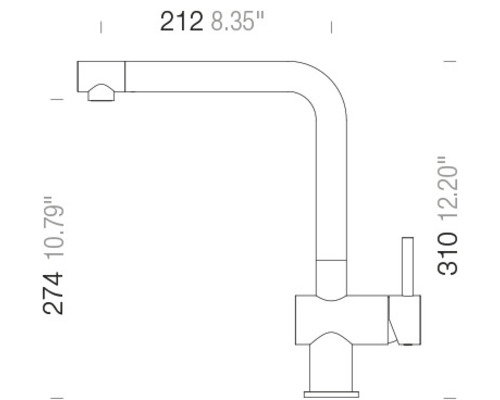 Maßzeichnung einer Küchenarmatur mit den Maßen 212, 274 und 310 Millimeter.