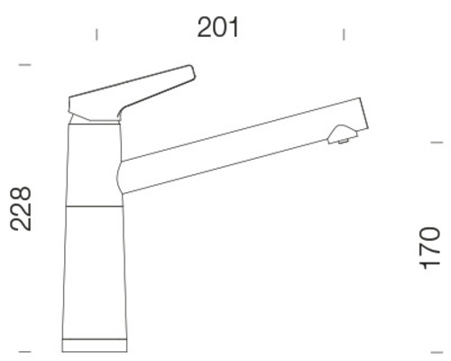 Technische Zeichnung einer Armatur mit Maßangaben.