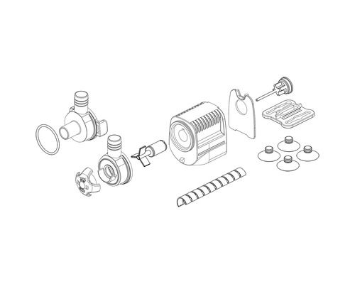 Explosionszeichnung einer Teichpumpe mit Zubehör