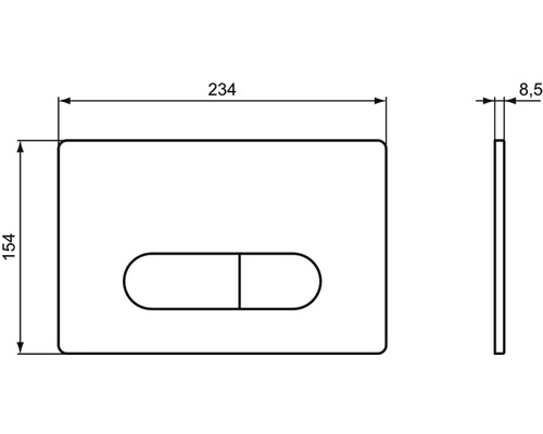 Technische Zeichnung einer Betätigungsplatte mit den Maßen 234 x 154 x 8,5 mm