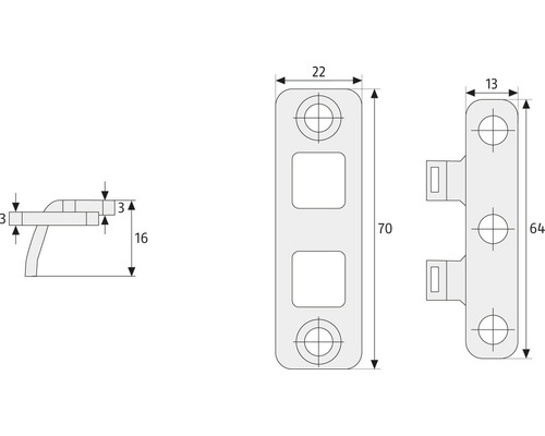 Technische Zeichnung eines Fenstergriffs mit Maßangaben