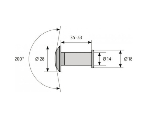 Technische Zeichnung eines Türspions mit Maßangaben