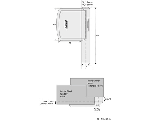 Abmessungen einer ABUS Fenstersicherung