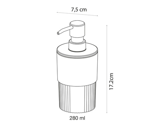 Seifenspender mit den Maßen 7,5 cm x 17,2 cm und einem Fassungsvermögen von 280 ml