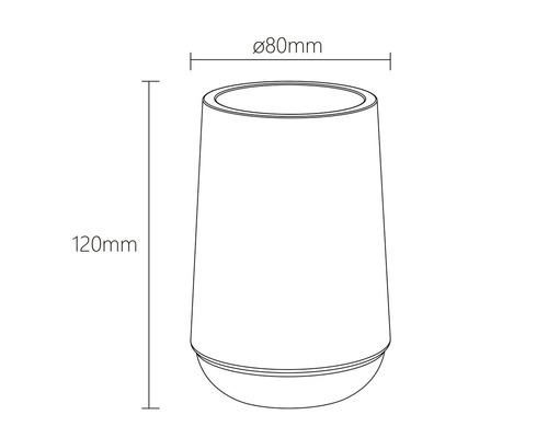 Technische Zeichnung eines zylindrischen Produkts mit den Maßen 120 mm Höhe und 80 mm Durchmesser.