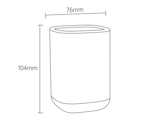 Technische Zeichnung eines Bechers mit den Maßen 76 mm Breite und 104 mm Höhe.