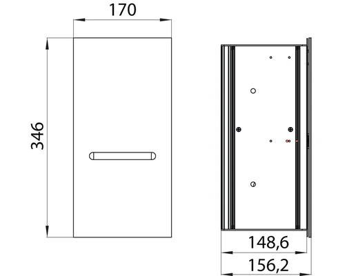 Technische Zeichnung eines Badschranks mit Maßangaben