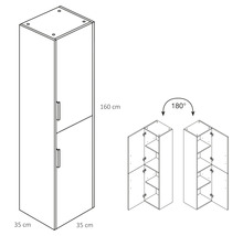 Schrank mit zwei Türen, Höhe 160 cm, Tiefe 35 cm