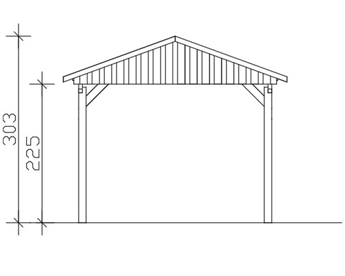 Technische Zeichnung eines Carports mit Maßangaben