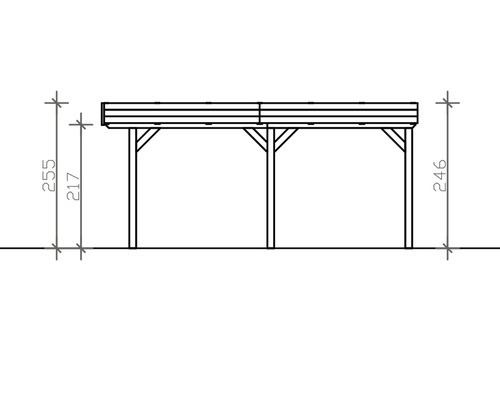 Technische Zeichnung eines Carports mit Maßangaben