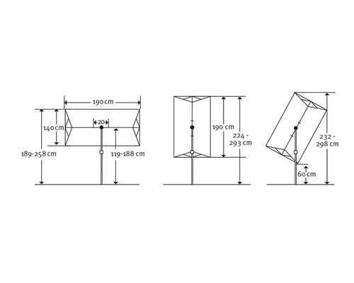 Technische Zeichnung mit Maßangaben eines Sonnensegels.