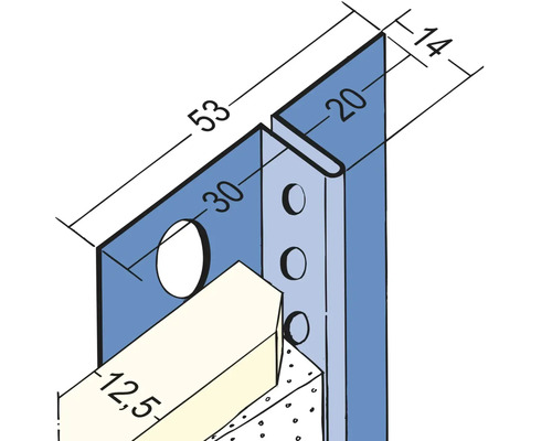 Technische Zeichnung eines Wandprofils mit Maßangaben