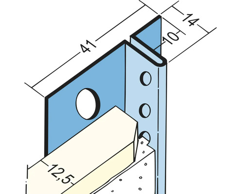 Technische Zeichnung eines Metallwinkels mit Maßangaben