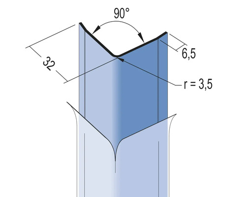 Illustration eines 90-Grad-Winkelprofils mit Maßangaben