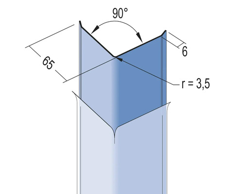 Technische Zeichnung eines 90 Grad Winkels mit Maßangaben