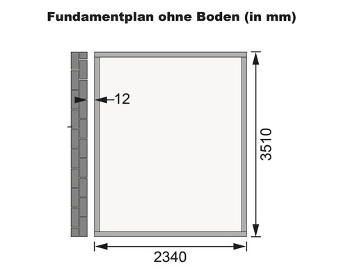 Fundamentplan mit Maßangaben in Millimeter
