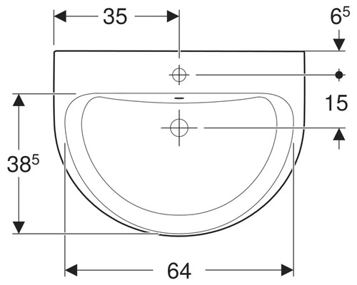 Technische Zeichnung eines Waschbeckens mit Maßangaben