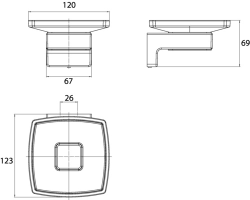 Technische Zeichnung einer Seifenschale mit Maßangaben
