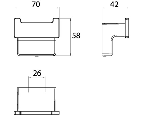 Technische Zeichnung eines Wandhalters mit Maßangaben