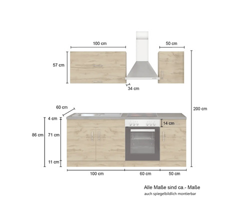 Küchenzeile mit Maßen