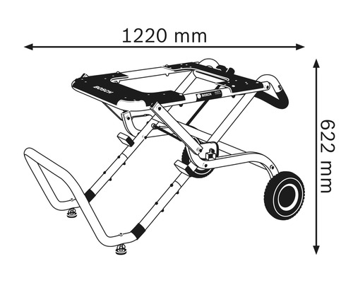 Technische Zeichnung eines Arbeitstisches mit den Maßen 1220 mm Breite und 622 mm Höhe.