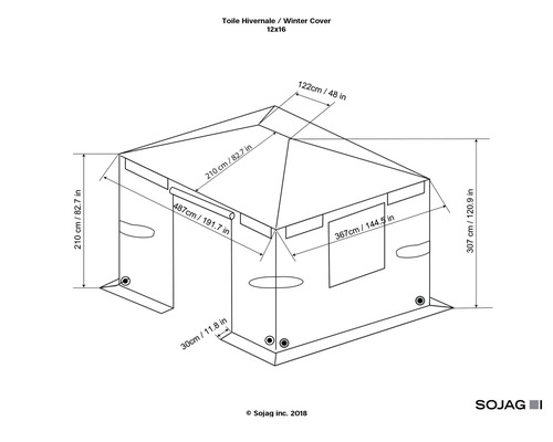 Technische Zeichnung Winterabdeckung mit Maßangaben