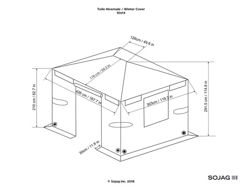 Technische Zeichnung Winterabdeckung 10x14 mit Maßangaben