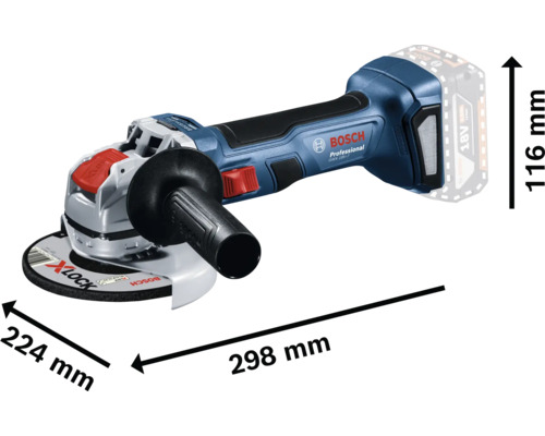 Bosch Akku-Winkelschleifer mit X-Lock System und Abmessungen
