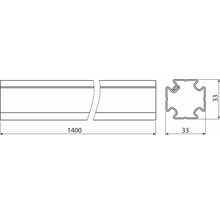 Technische Zeichnung eines Profils mit den Maßen 1400 x 33 x 33 Millimeter.
