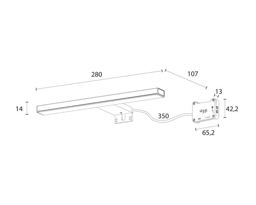 Technische Zeichnung einer Leuchte mit Maßen.