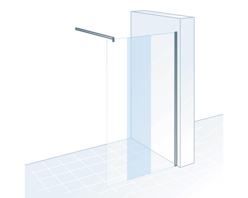 Duschwand mit Stabilisationsstange und Wandprofil