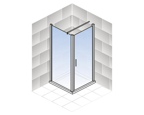 Eckdusche mit Glastür und Griff
