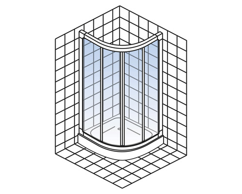 Eckdusche mit Glaswänden in einem Badezimmer mit Fliesen