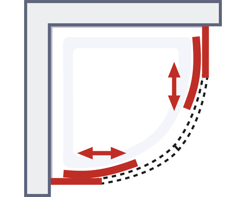 Darstellung einer Duschkabine mit Verstellbereich
